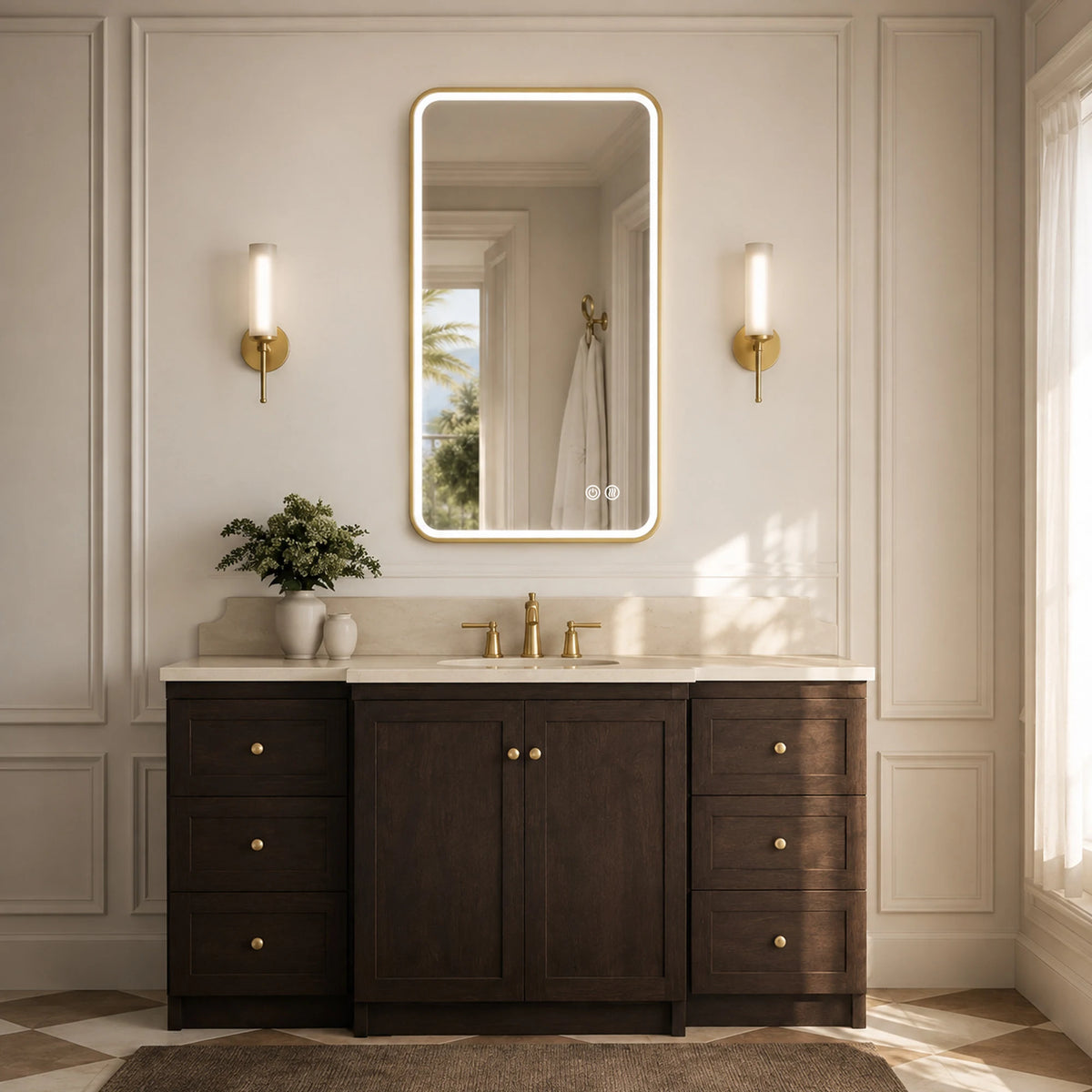 MIZAR Framed Soft-Corner LED Bathroom Mirror in Black or Gold - lifestyle scene 1