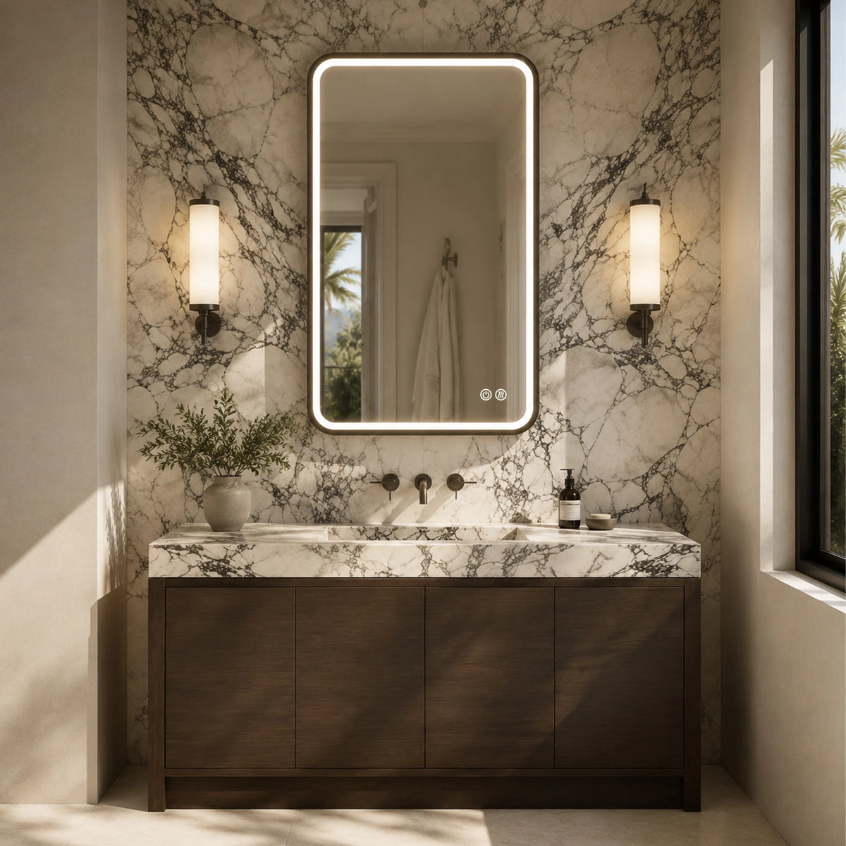 MIZAR Framed Soft-Corner LED Bathroom Mirror in Black or Gold - lifestyle scene 2