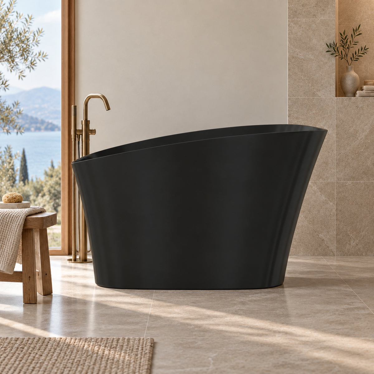 neruma 51 inch matte black solid surface bathtub bathroom lifestyle