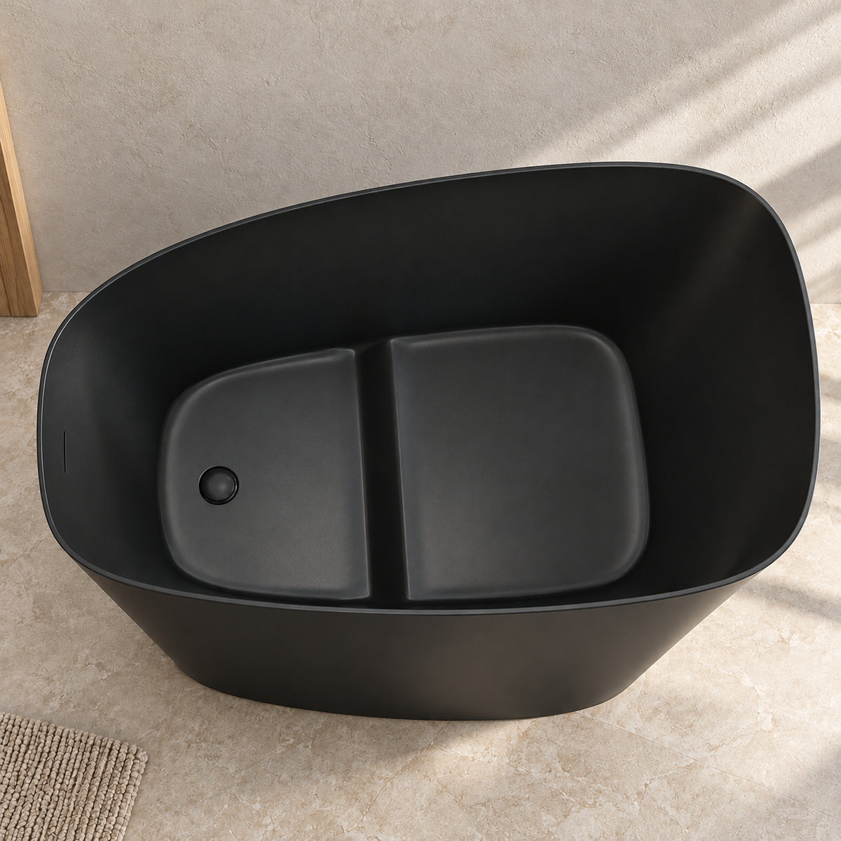 neruma 51 inch matte black solid surface bathtub interior basin detail