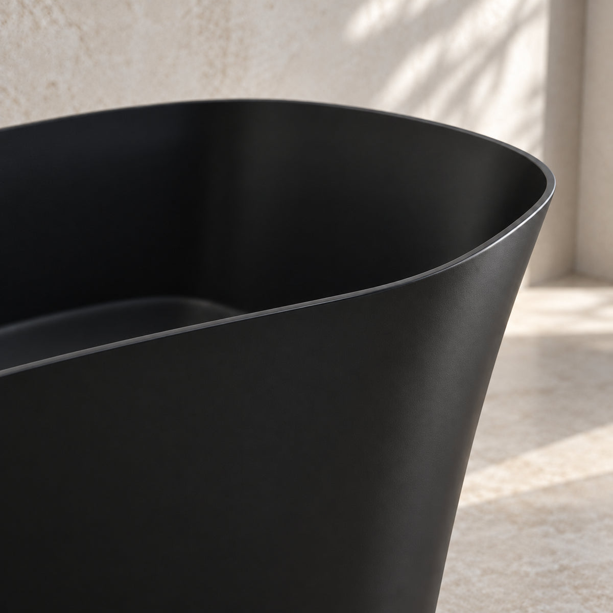 neruma 51 inch matte black solid surface bathtub rim detail