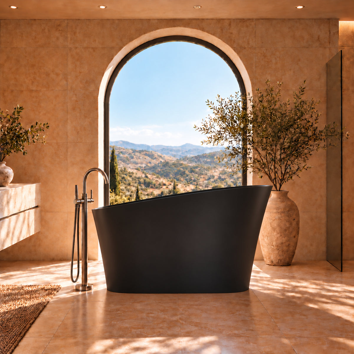 neruma 51 inch matte black solid surface bathtub window bathroom natural light