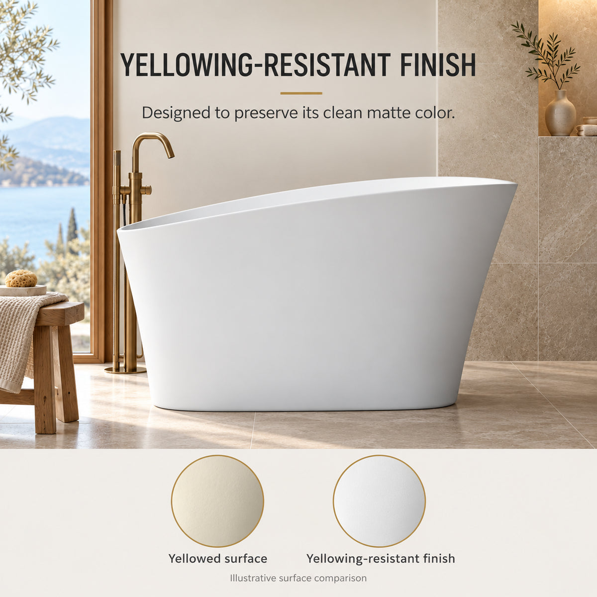 neruma 51 inch matte white solid surface bathtub color finish durability
