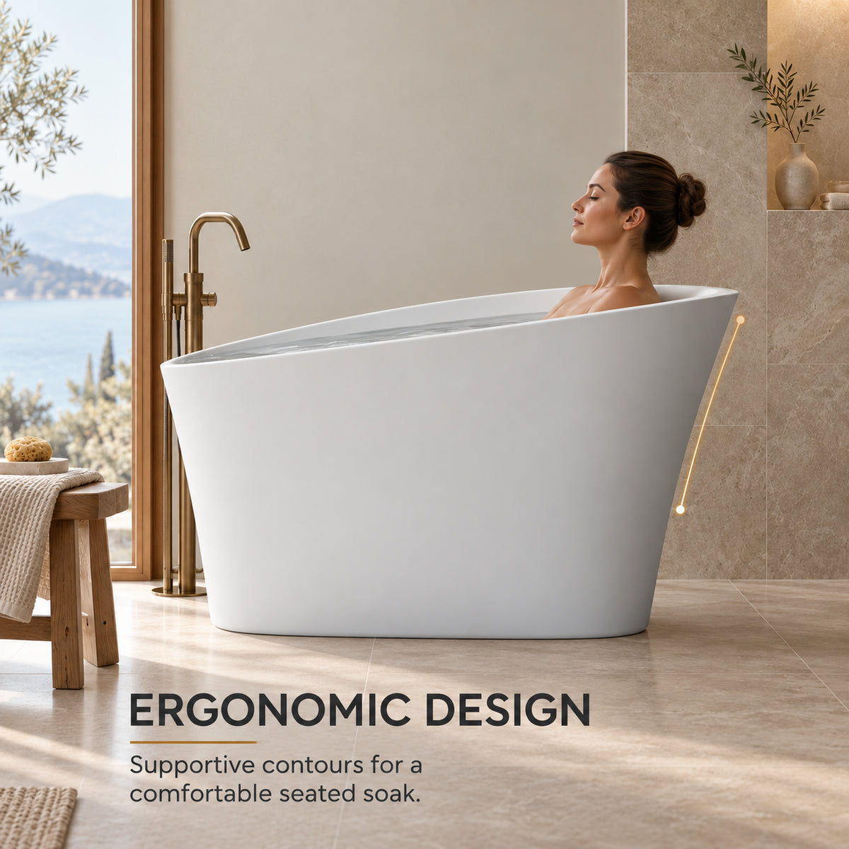 neruma 51 inch matte white solid surface bathtub ergonomic interior