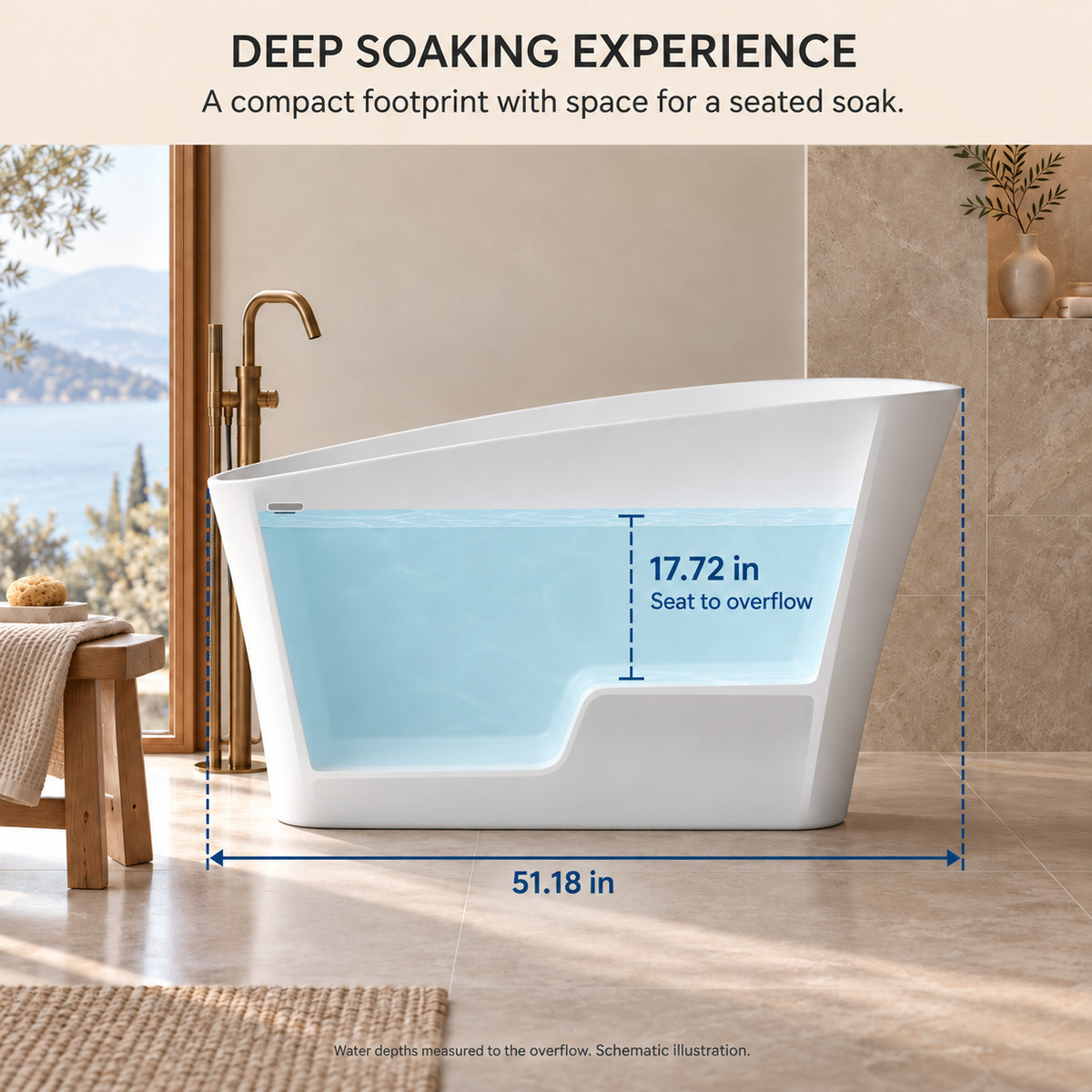 neruma 51 inch matte white solid surface bathtub soaking depth dimensions