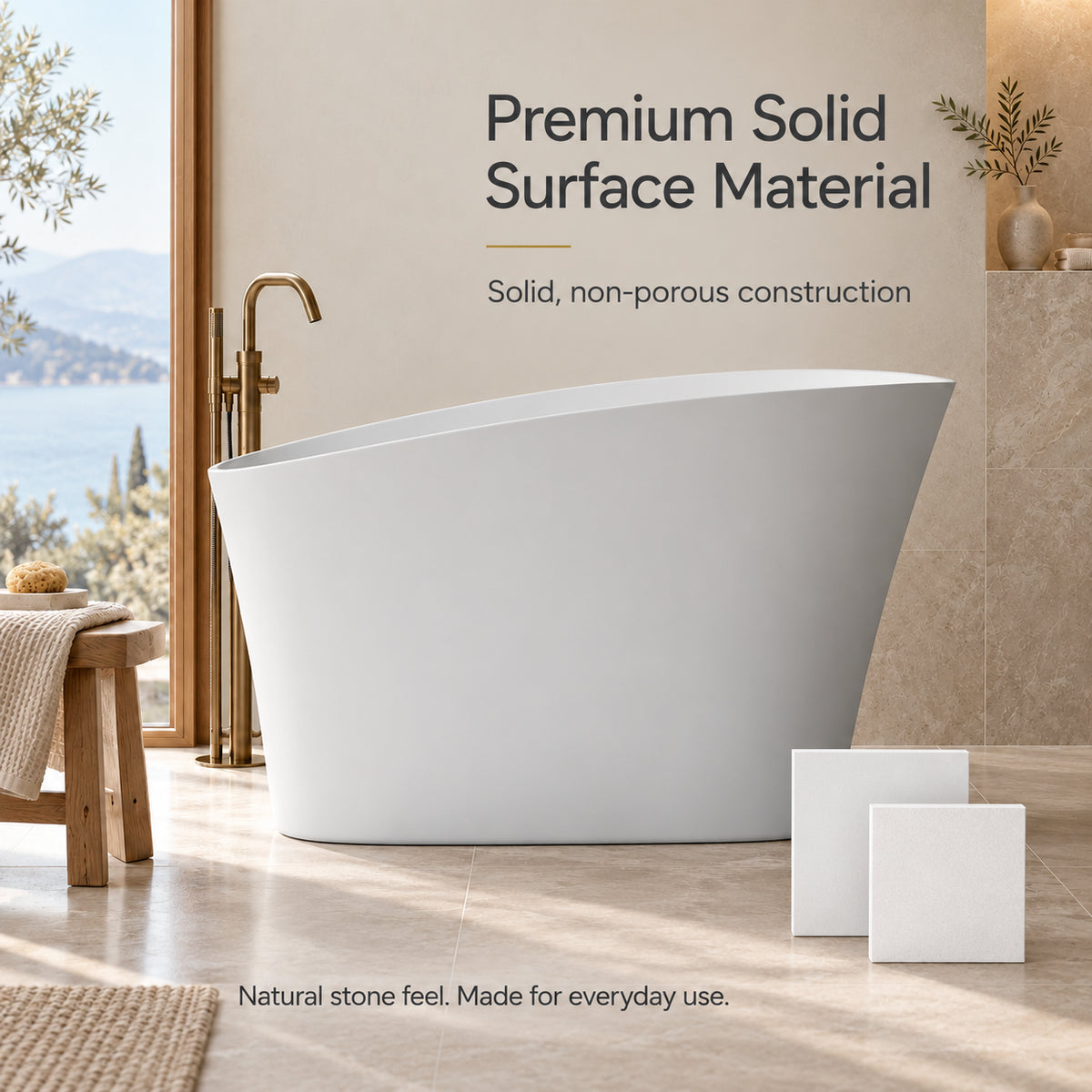 neruma 51 inch matte white solid surface bathtub solid surface material