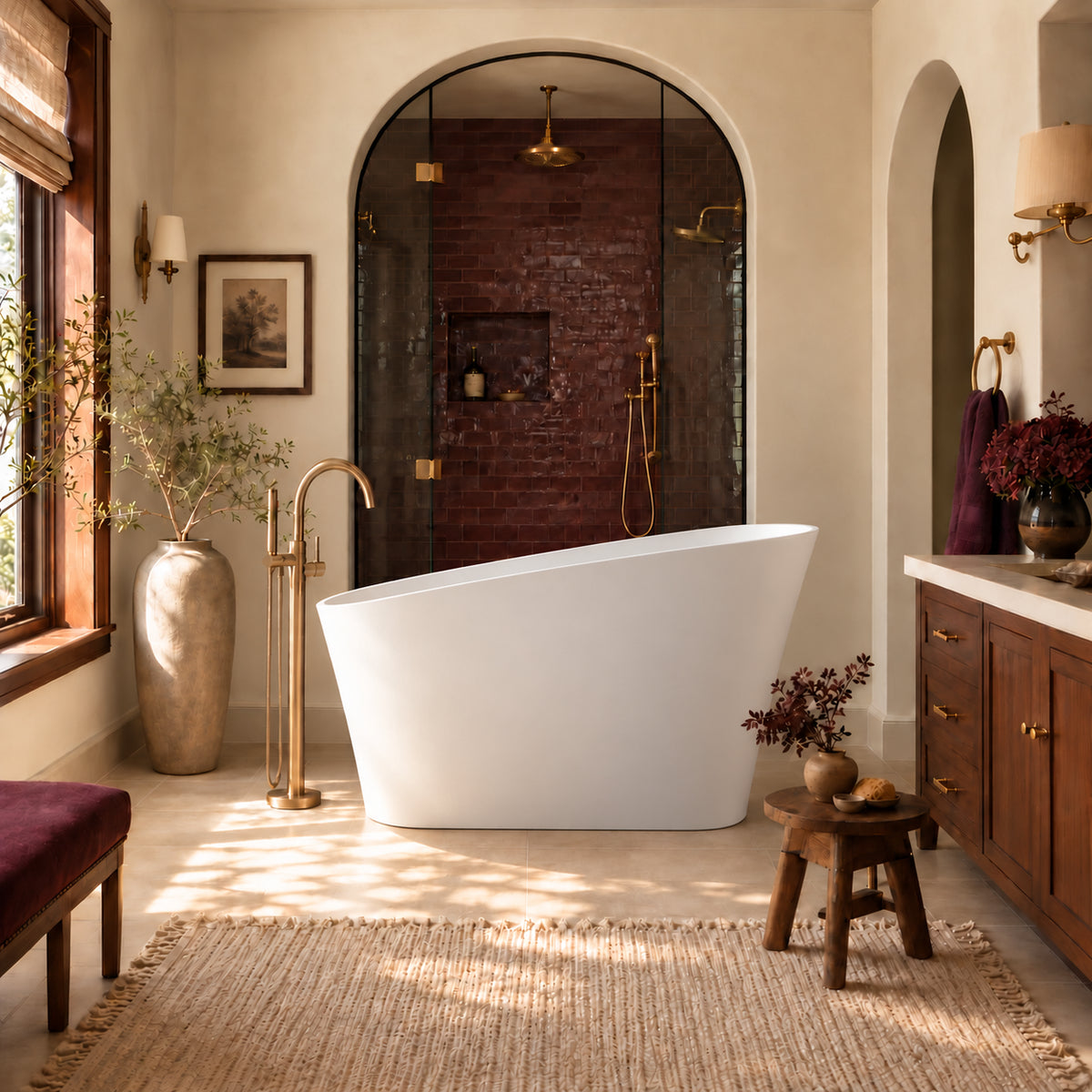 neruma 51 inch matte white solid surface bathtub window bathroom natural light