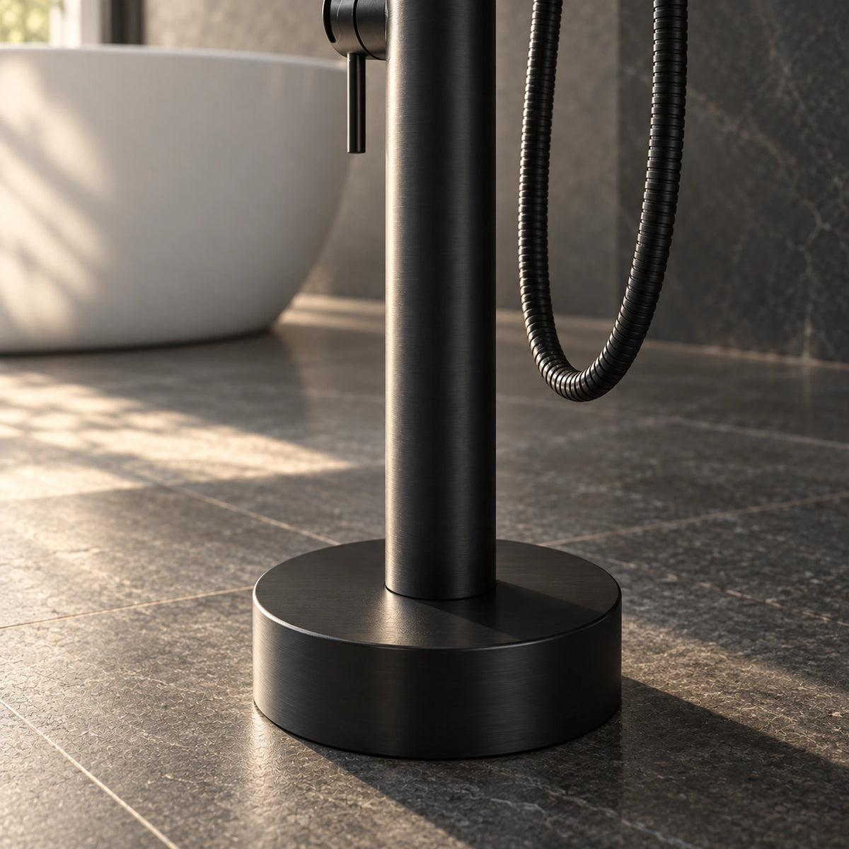 Norelia Stainless Tub Filler Matte Black Base Detail