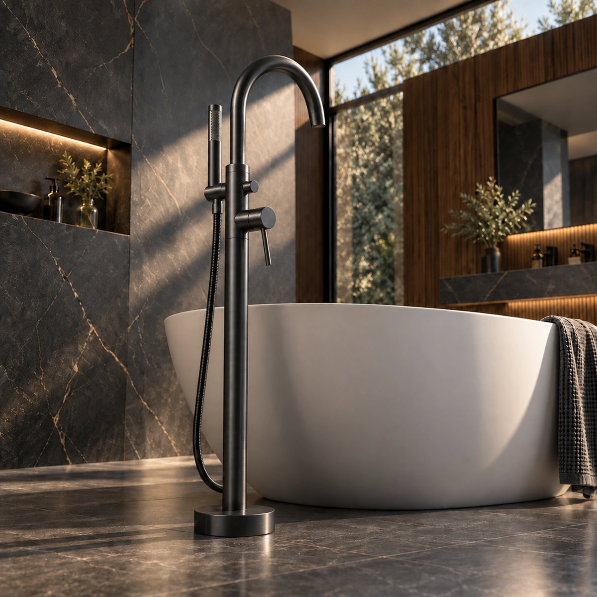 Norelia Stainless Tub Filler Matte Black Main