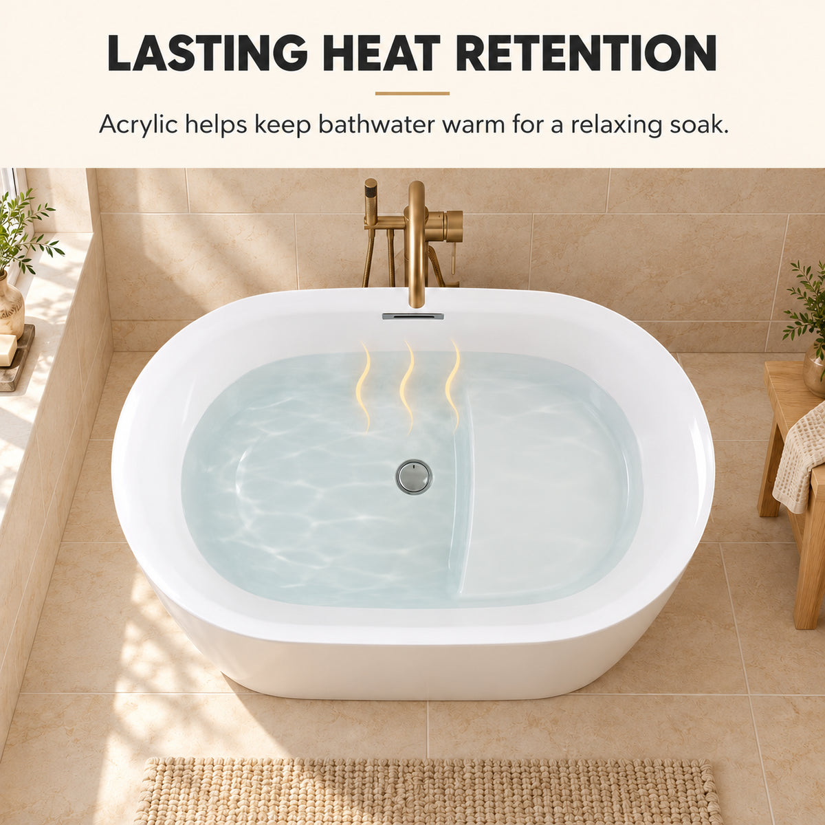ovelis 43 inch white acrylic bathtub with bench heat retention