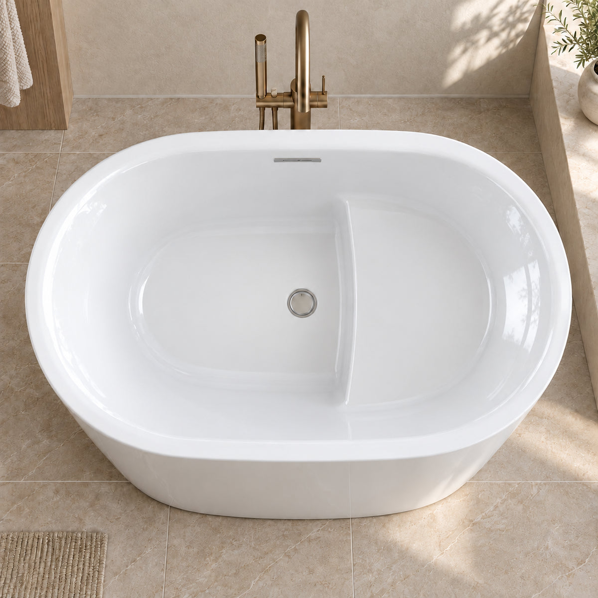ovelis 43 inch white acrylic bathtub with bench interior basin detail