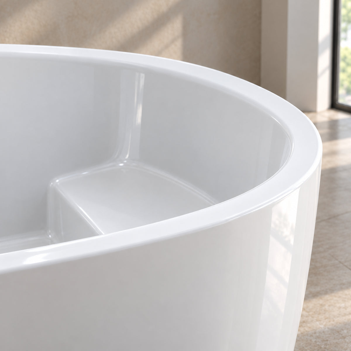 ovelis 43 inch white acrylic bathtub with bench rim detail