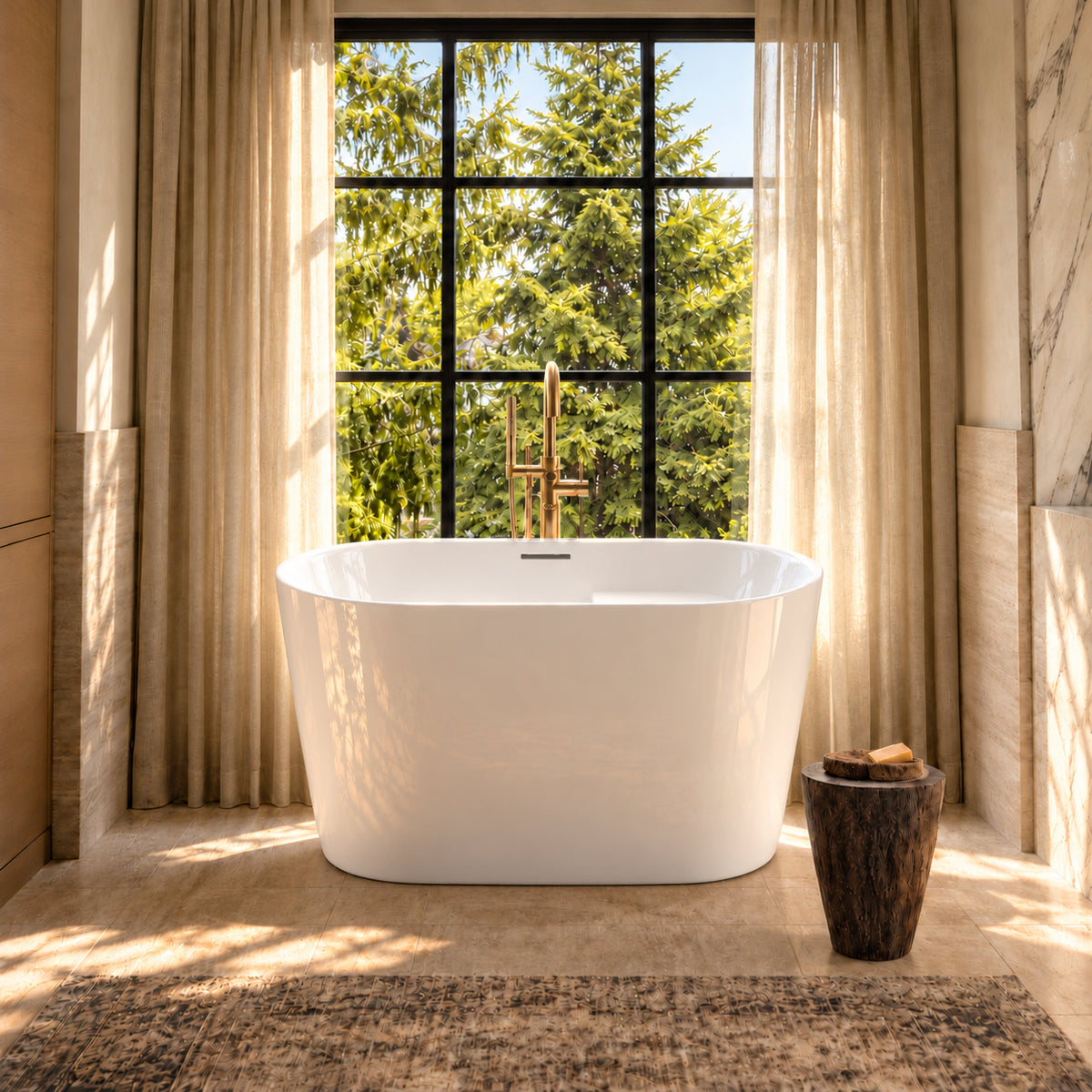 ovelis 43 inch white acrylic bathtub with bench window bathroom natural light
