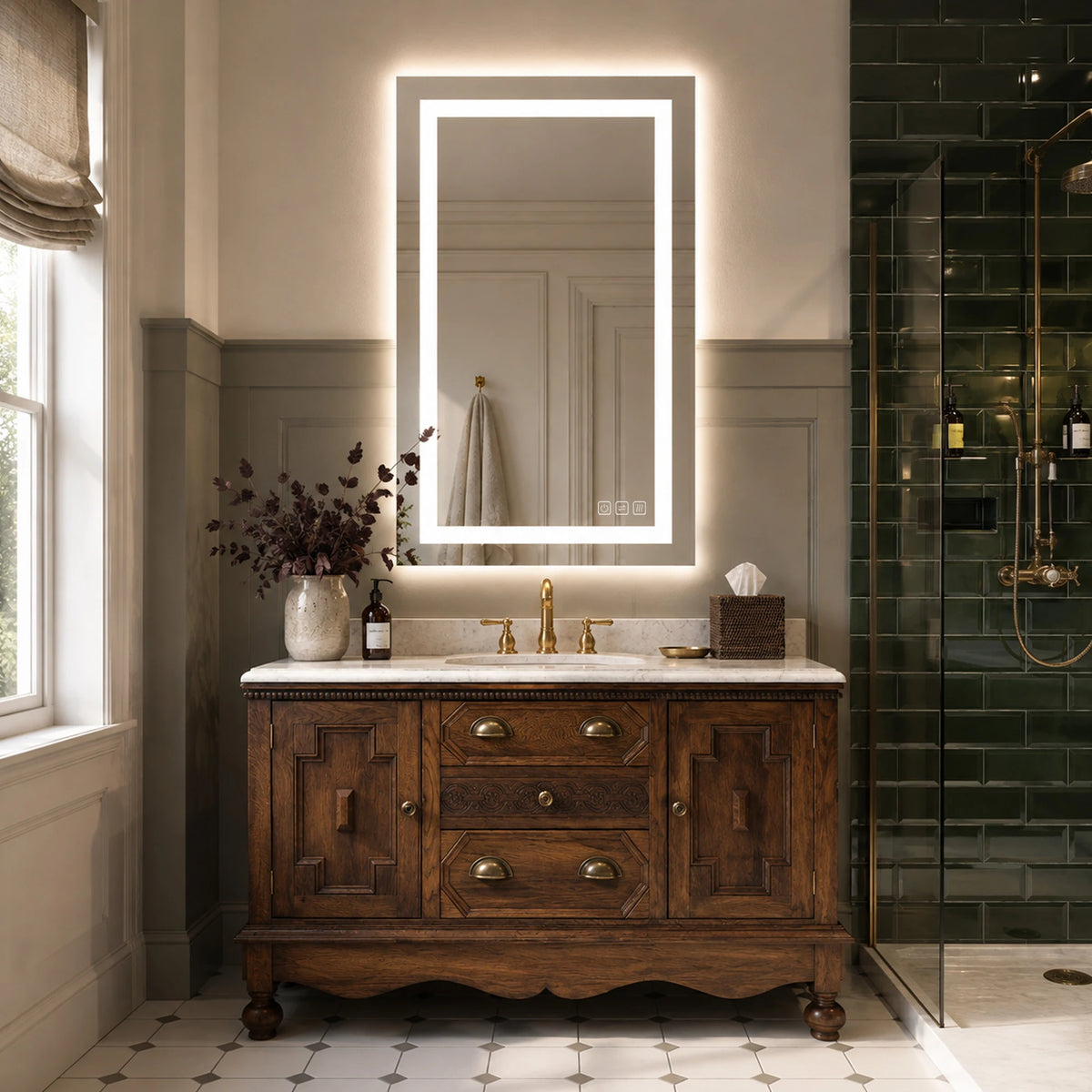 RIGEL Rectangular Frontlit LED Bathroom Mirror, In Stock - lifestyle scene 2