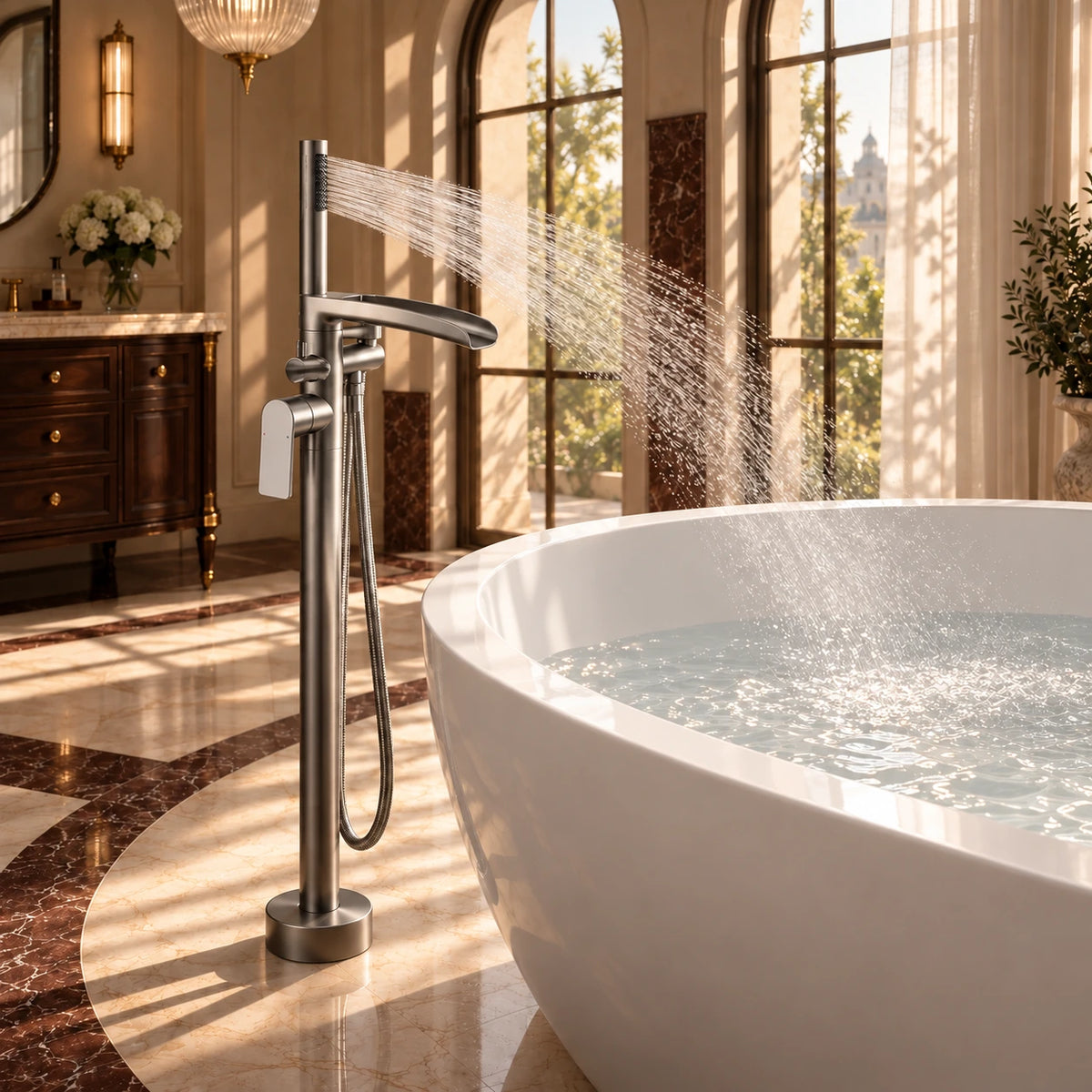 Solvira Brass Tub Filler Gunmetal Hand Shower