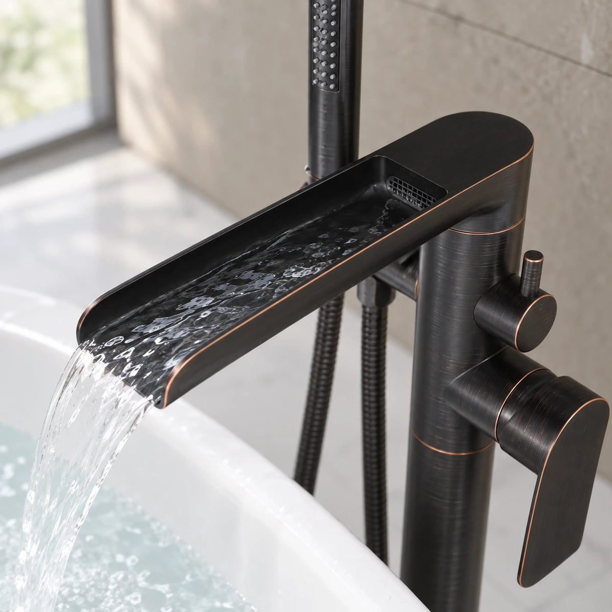 Solvira Brass Tub Filler ORB Waterfall Spout