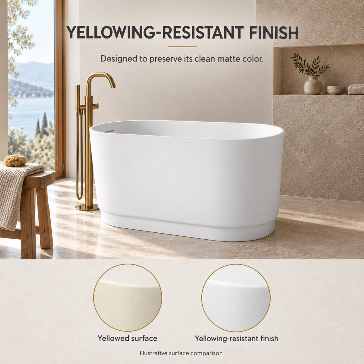 soreli 39 inch matte white solid surface bathtub color finish durability