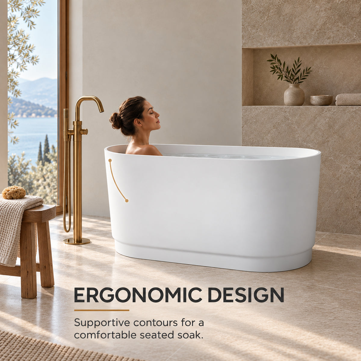 soreli 39 inch matte white solid surface bathtub ergonomic interior
