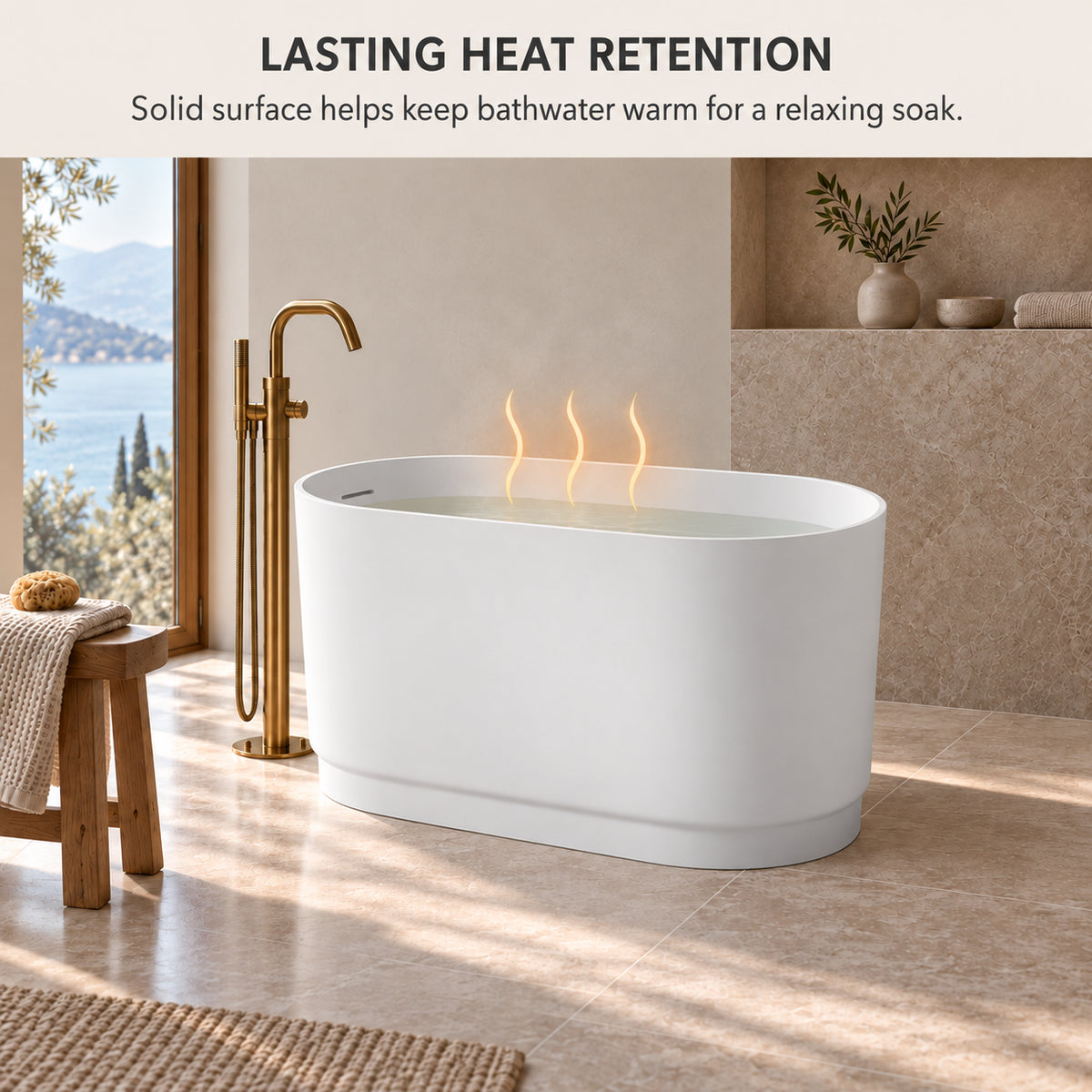 soreli 39 inch matte white solid surface bathtub heat retention