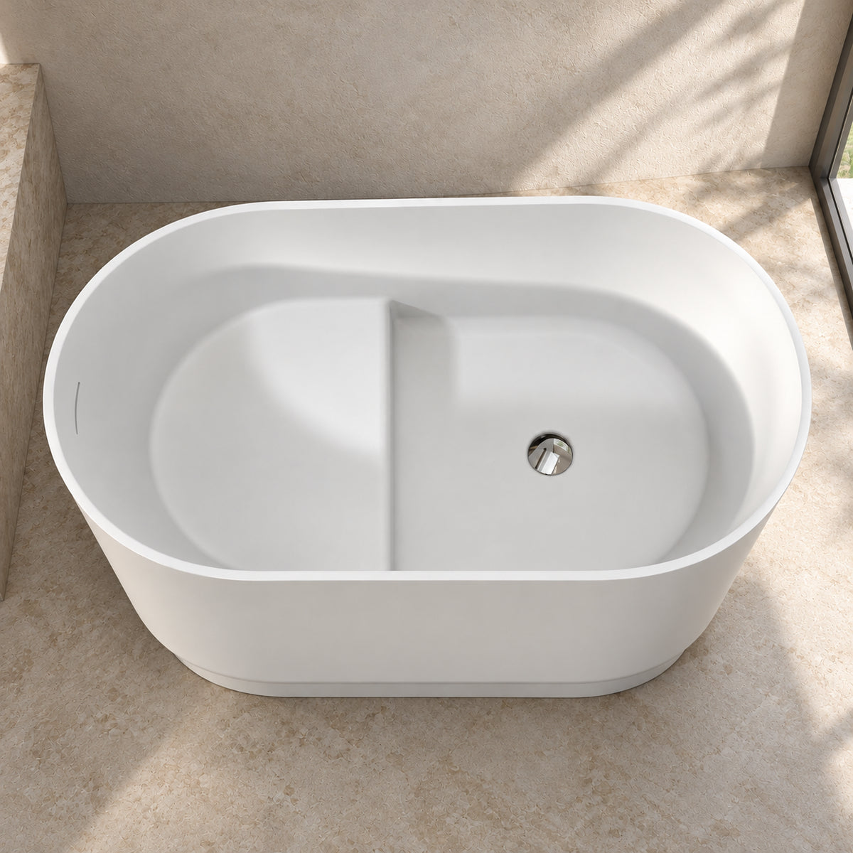 soreli 39 inch matte white solid surface bathtub interior basin detail
