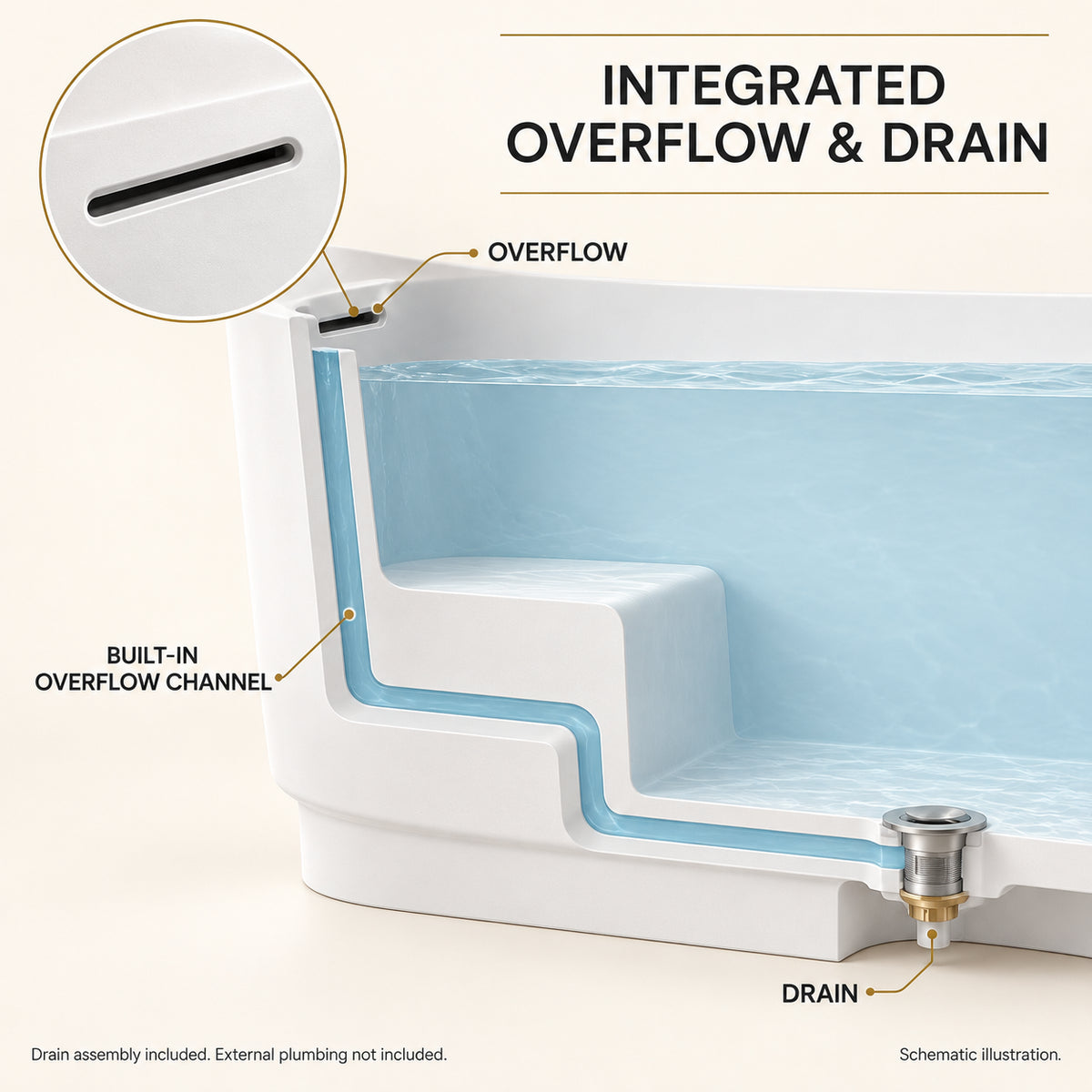 soreli 39 inch matte white solid surface bathtub overflow and drain