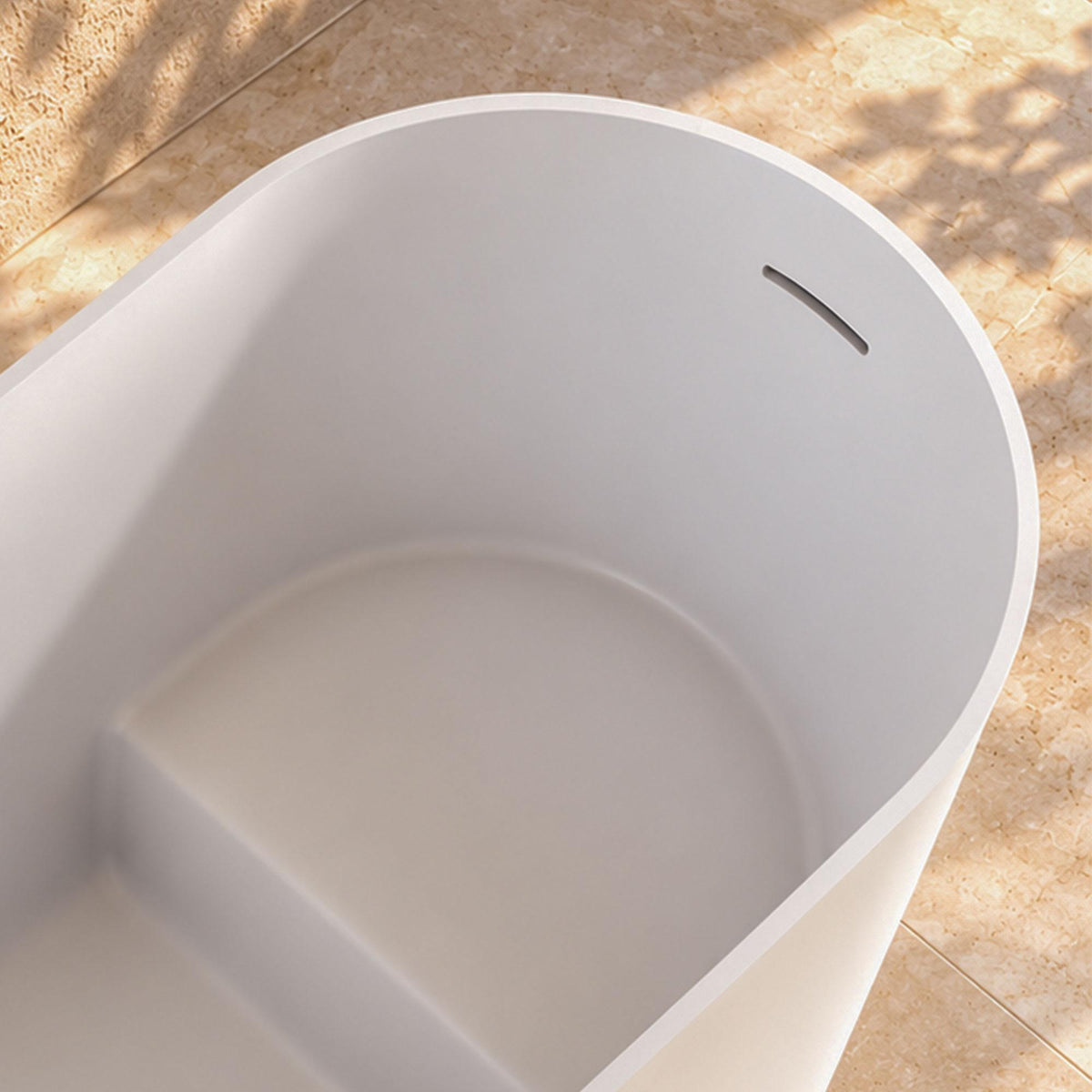 soreli 39 inch matte white solid surface bathtub interior basin detail