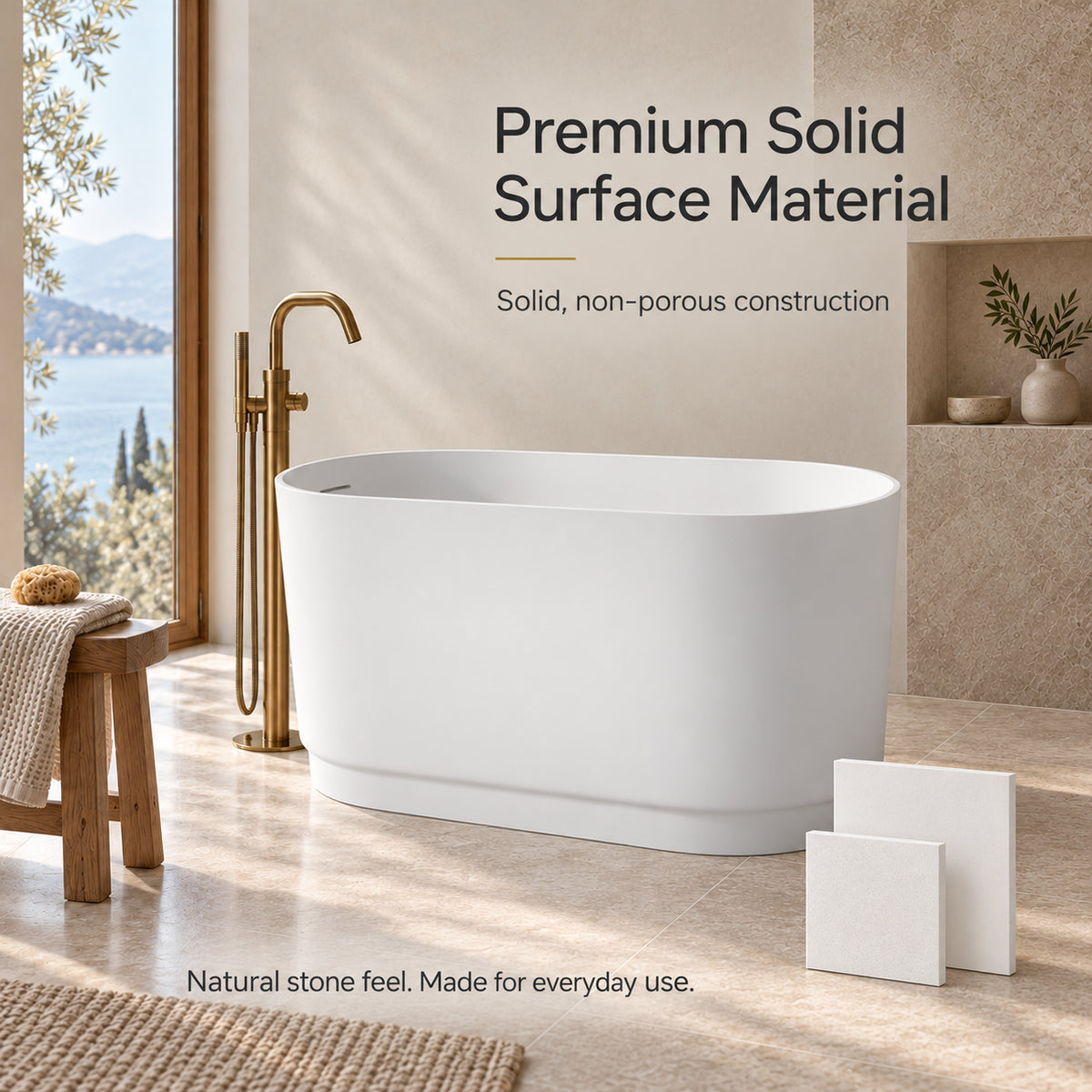 soreli 39 inch matte white solid surface bathtub solid surface material