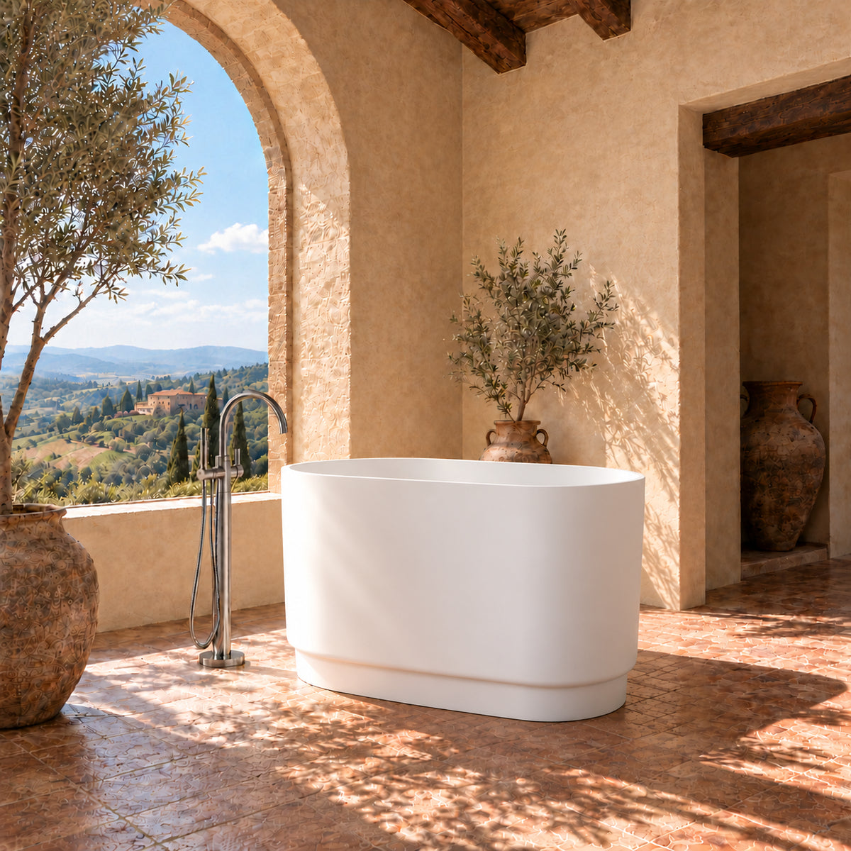 soreli 39 inch matte white solid surface bathtub window bathroom natural light