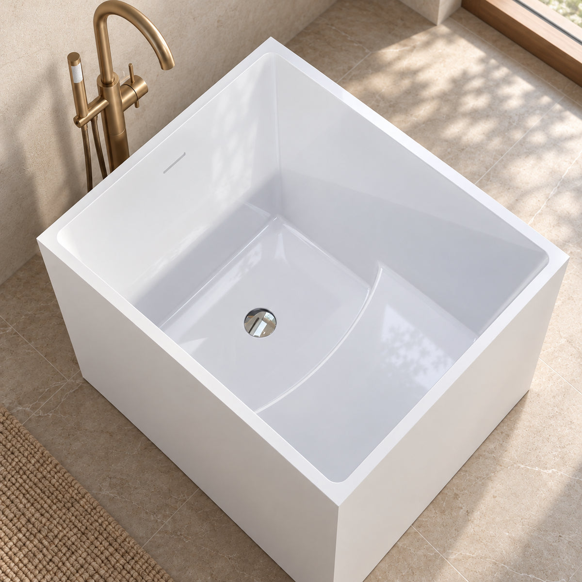 tavren 35 inch white acrylic bathtub with bench