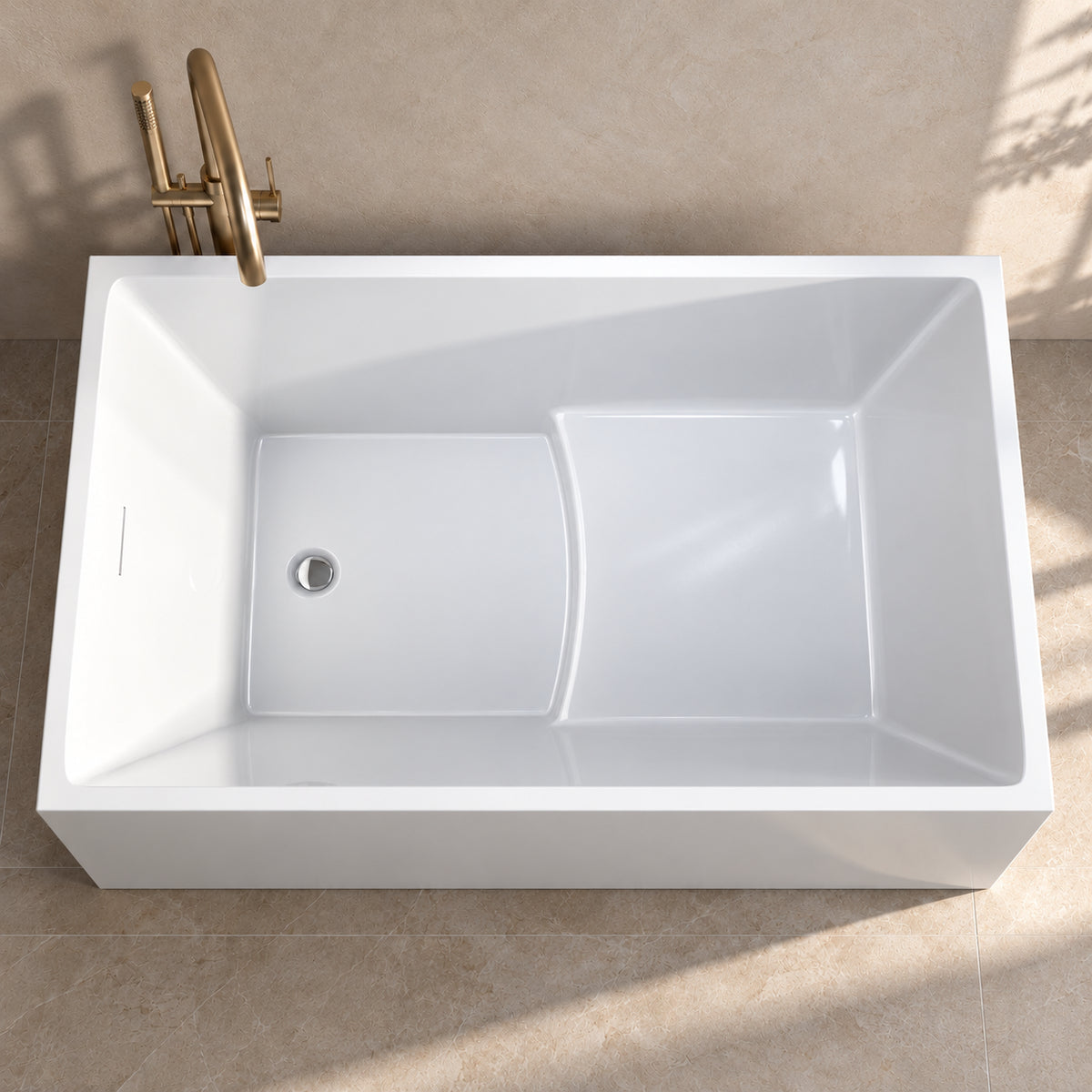tavren 43 inch white acrylic bathtub with bench interior basin detail