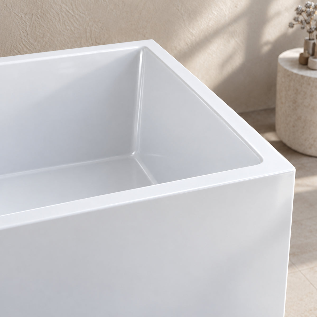 tavren 43 inch white acrylic bathtub without bench rim detail