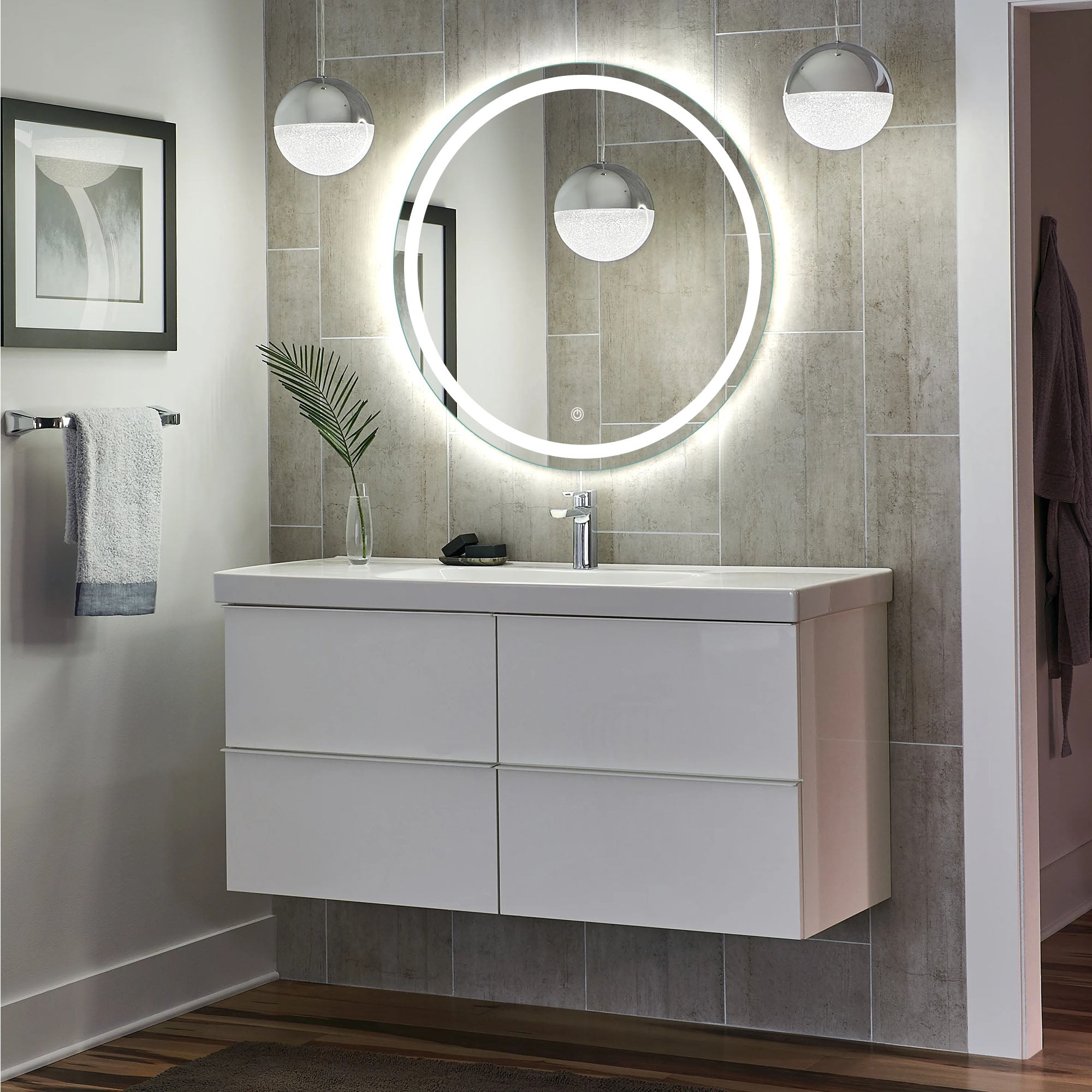 Mercury Circle Custom LED Mirror with Backlight Vanity Mirrors Lighted Bathroom Mirror- Inyouths 32inch